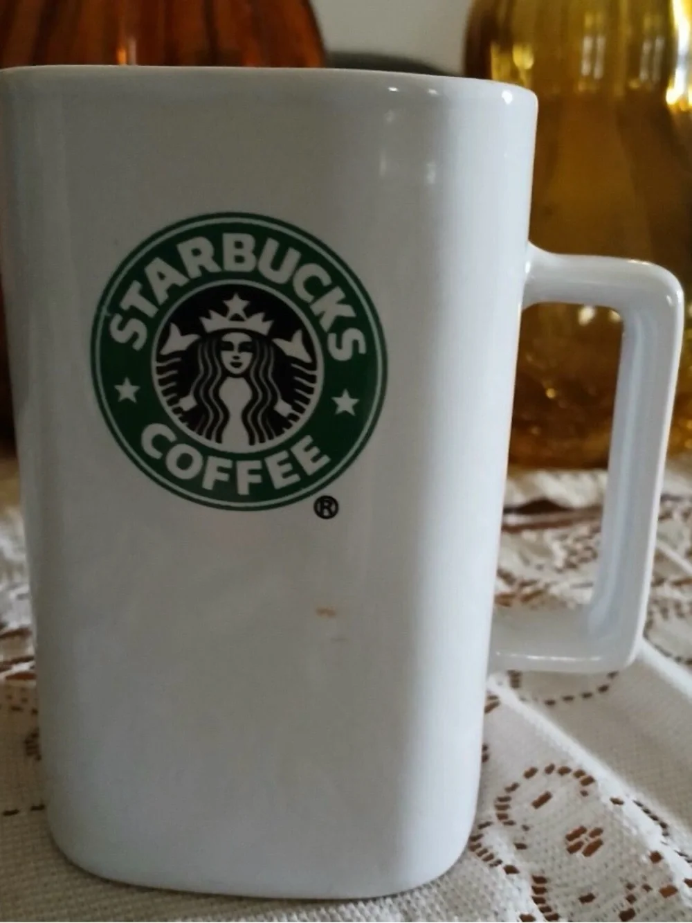 Starbucks 2007 Square Coffee Mug Classic Mermaid Logo White Retired 12 FL oz.